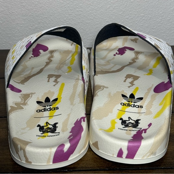 Adidas Women's Adilette Thebe Magugu Slides - Cloud White/Beige /Yellow /Purple - Picture 6 of 8